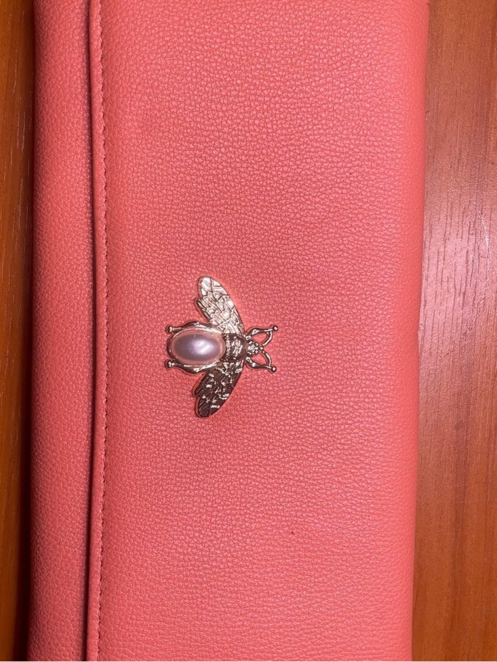 Coral Pink Wallet with Bee Accent